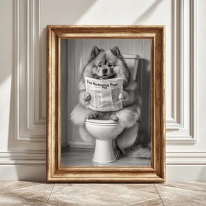 Chow Chow Toilet Newspaper Digital Art Print, Funny Dog Bathroom Art, Black and White Wall Decor, Pet Lover Gift, Quirky Home Decor, Instant