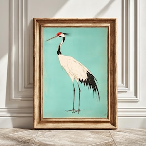Japanese Vintage Crane Digital Art Print, Minimalist Print, Printable Crane Poster, Unique Home Decor, Wall Art Gift, Instant Download
