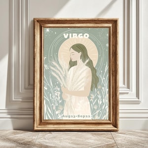 Stampa artistica astrologica della Vergine pastello, arte murale dello zodiaco, decorazione dell'oroscopo, stampa digitale, regalo astrologico, arredamento per la casa, download immediato, stelle