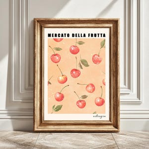 Cherries Digital Art Print, Mercato Della Fruta, Kitchen Wall Art, Fruit Illustration, Home Decor, Printable Art, Instant Download