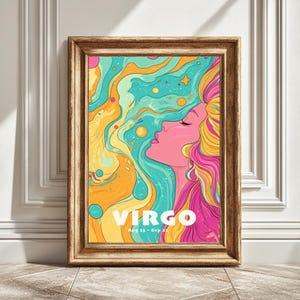 Funky Virgo Digital Art Print, Astrology Wall Decor, Virgo Zodiac Printable, Art for Astrology Enthusiasts, Horoscope Gift for Him Her