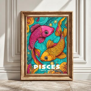 Astrology Funky Pisces Digital Art Print, Zodiac Wall Art, Pisces Home Decor, Astrology Lover Gift for Him Her, Printable Horoscope Art