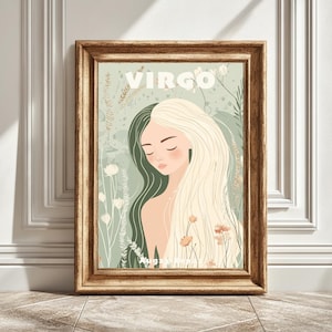 Stampa astrologica pastello Virgo Art, decorazione murale zodiacale, arte oroscopo digitale, regalo astrologico, arredamento per la casa, poster oroscopo, regalo istantaneo