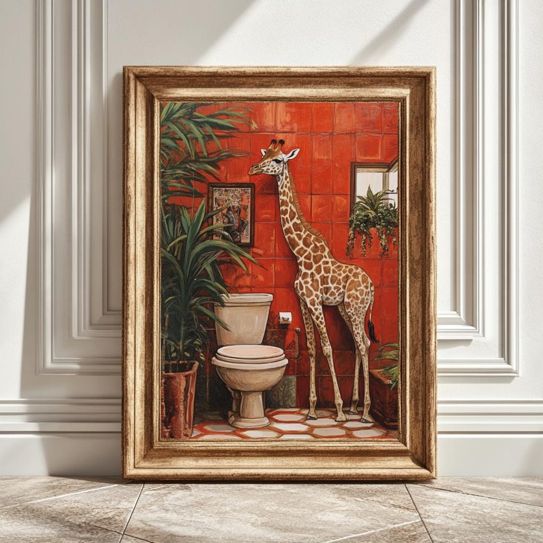 Matisse Giraffe Bathroom Art Print, Quirky Animal Decor (digital ...