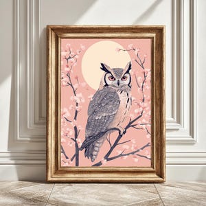 Digital Barn Owl Art Print, Summer Illustration, Navy Background, Animal Wall Decor, Wildlife Art, Printable Decoration, Instant Download