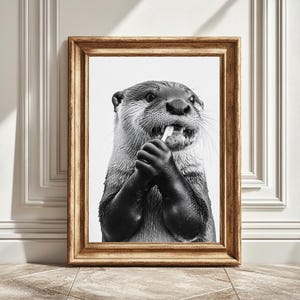 Otter Brushing Teeth Digital Art Print, Cute Animal Print, Wall Decor, Nursery Art, Kids Room, Fun Animal Digital Art, Instant Download