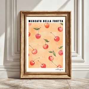 Cherries Digital Art Print, Mercato Della Fruta, Kitchen Wall Art, Fruit Illustration, Home Decor, Printable Art, Instant Download