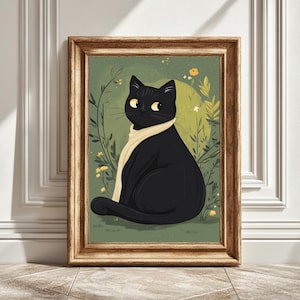 Black Cat Drawing, Digital Art Print, Wall Art Decor, Cat Lover Gift, Printable Cat Art, Home Decor, Modern Cat Art, Instant Download