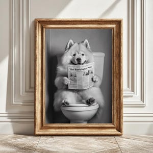 Chow Chow Toilet Newspaper Digital Art Print, Funny Dog Bathroom Art, Black and White Wall Decor, Pet Lover Gift, Quirky Home Decor, Instant