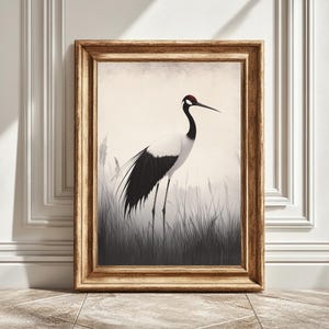 Japanese Vintage Crane Digital Art Print, Minimalist Print, Printable Crane Poster, Unique Home Decor, Wall Art Gift, Instant Download