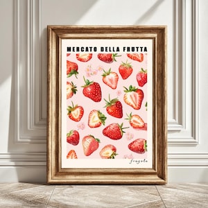 Strawberry Digital Art Print, Mercato Della Fruta, Kitchen Wall Art, Fruit Illustration, Home Decor, Printable Art, Instant Download