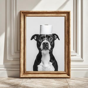 Digital Art Print Staffie Toilet Roll, Black White Wall Decor, Printable Pet Dog Lover Gift, Instant Download, Staffordshire Bull Terrier