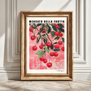 Cherries Digital Art Print, Mercato Della Fruta, Kitchen Wall Art, Fruit Illustration, Home Decor, Printable Art, Instant Download