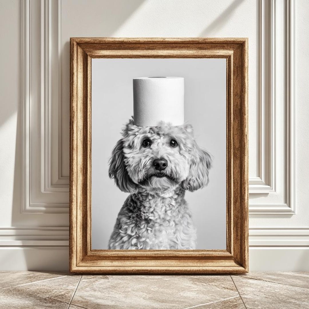 Cockapoo Digital Cockapoo Digital Art Print, Black and White Art, Toilet Roll Wall Art ...