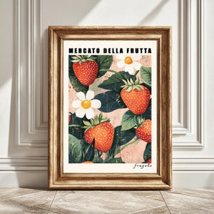 Strawberry Digital Art Print, Mercato Della Fruta, Kitchen Wall Art, Fruit Illustration, Home Decor, Printable Art, Instant Download