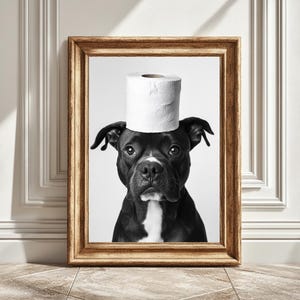 Digital Art Print Staffie Toilet Roll, Black White Wall Decor, Printable Pet Dog Lover Gift, Instant Download, Staffordshire Bull Terrier