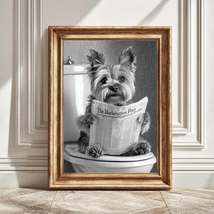 Black and White Yorkshire Terrier Art Print, Dog Toilet Newspaper Wall Art, Digital Print, Printable Gift for Dog Lovers, Instant Download