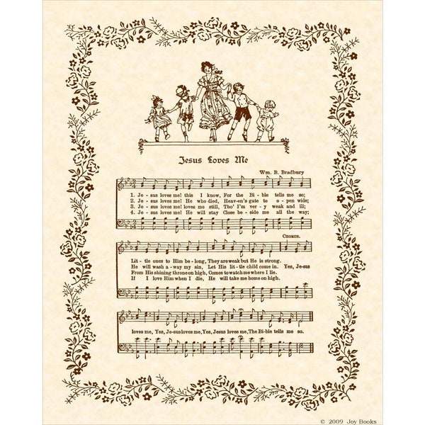 JESUS LOVES ME - Hymn Art - Custom Christian Home Decor - Vintage Verses Sheet Music - Inspirational Wall Art - Natural Parchment Sepia Art