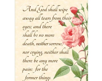 NO MORE TEARS Revelation 21:4 Vintage Verses Christian Home Decor Calligraphy Wall Art Parchment Art 5x7 Inspirational Wall Art Bible Verse