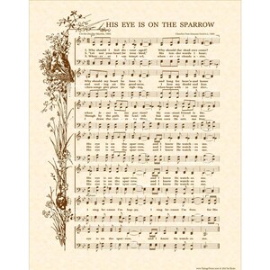 His Eye Is On The Sparrow Hymn Hymn Wall Art Custom Etsy