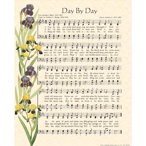 DAY BY DAY - 8x10 Antique Hymn Art Print Natural Parchment Deep Dark ...