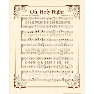 OH HOLY NIGHT Christmas Carol Wall Art Christian Home & Office Decor Hymn On Parchment Vintage Verses Sheet Music Art O Night Divine Savior