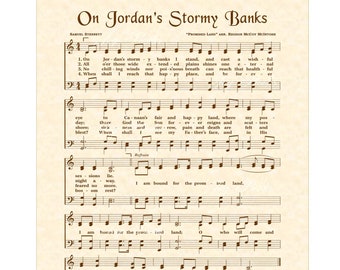 On Jordan's Stormy Banks Christian Home & Office Decor Sheet Music Wall Art Hymn On Parchment Vintage Verses Faith Funeral Song About Heaven