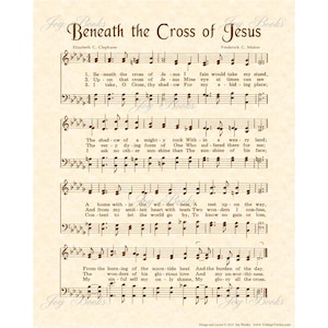 BENEATH The CROSS Of JESUS - Christian Home & Office Decor Hymn On Parchment Vintage Verses Sheet Music Wall Art Jesus Faith Inspirational