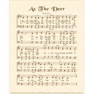 May include: A vintage sheet music score for the song "As The Deer" by Martin Nystrom. The sheet music is printed on a cream-colored paper with brown text and musical notation.