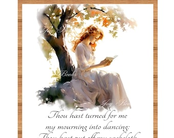 Mourning Into Dancing - Psalm 30:11 Christian Home & Office Decor Vintage Verses Calligraphy Inspirational Wall Art Bible Verse Faith Woman