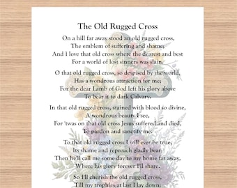 Old Rugged Cross Poem By George Bennard Home and Office Wall Art Calligraphy Vintage Verses Song Lyrics Poetry Faith Home School Hymn Study