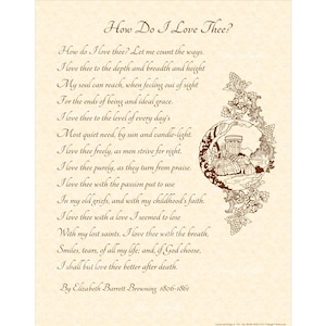 How Do I Love Thee Poem by Elizabeth Barrett Browning Home And Office Wall Art Calligraphy Wall Art Print Vintage Verses Antique Poetry Sale
