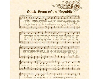 The BATTLE HYMN Of The REPUBLIC - Wall Art Christian Home & Office Decor - Vintage Verses Sheet Music Hymn On Parchment Faith Inspirational