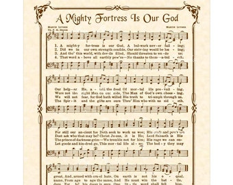 A MIGHTY FORTRESS Is Our GOD - 8x10 Antique Hymn Art Print Natural Parchment Sepia Brown Vintage Verses Sheet Music Ancient Kingdom Forever