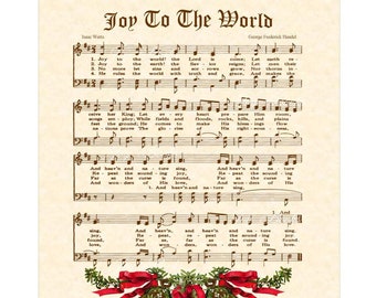 JOY To The WORLD Christian Holiday Home Decor Vintage Verses Sheet Music Wall Art Christmas Art Evergreen Mistletoe Bells Isaac Watts Handel
