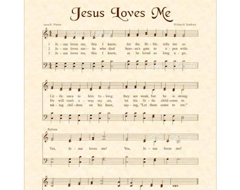 JESUS LOVES ME - Hymn Wall Art - Christian Home & Office Decor - Vintage Verses Sheet Music- Inspirational Wall Art- Natural Parchment Sepia