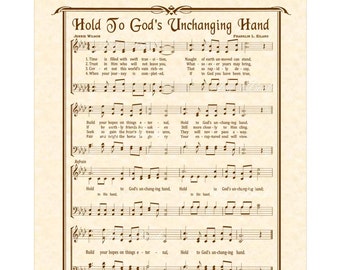 HOLD To GOD'S Unchanging Hand 8x10 Antique Hymn Art Print Natural Parchment Sepia Brown Vintage Verses Sheet Music Eternal Hope Gospel Song