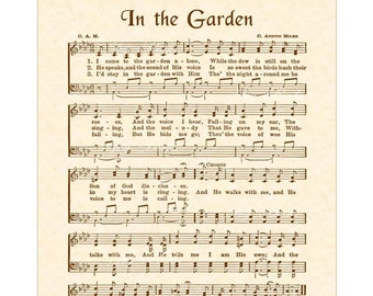 IN The GARDEN AKA I Come To The Garden Alone - Hymn Wall Art Christian Home & Office Decor Vintage Verses Sheet Music Wall Art Sepia Brown