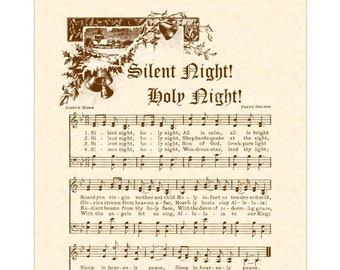 Silent Night Holy Night - Custom Christian Home Decor - Christmas Carol Wall Art - Holiday Wall Art- Vintage Verses Sheet Music- Sepia Brown