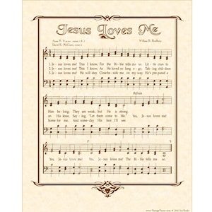 JESUS LOVES ME - hymne sur parchemin - décoration chrétienne pour la maison et le bureau - partition de vers vintage - inspiration foi - art mural - sépia