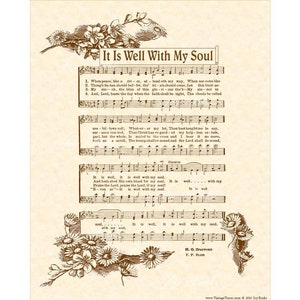 It Is WELL With My SOUL AKA When Peace Like A River Custom Christian Home Decor Antique Hymn Vintage Verses Sheet Music Wall Art Print Sepia image 1