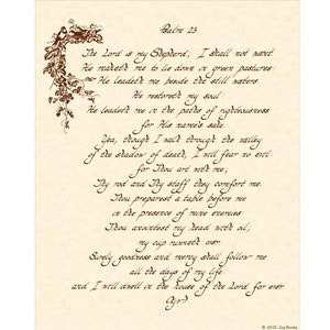 PSALM 23 KJV - 8x10 Hand Written Calligraphy Art Natural Parchment Sepia Christian Wall Art Vintage Verses Bible Verse Home & Office Decor