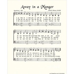 Away In A Manger - Christian Home Or Office Decor Christmas Carol Wall Art Holiday Wall Art Vintage Verses Sheet Music Wall Art Parchment