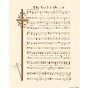 Hymne de prière du Seigneur Matthieu 6:9-13, partition d&#39;art mural, décoration chrétienne pour la maison et le bureau, versets vintage, hymne sur parchemin, croix inspirante