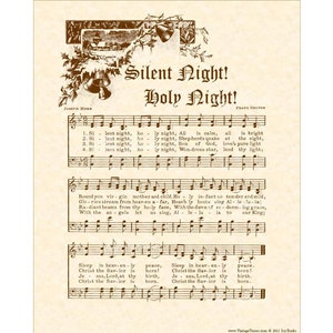 Silent Night Holy Night - Custom Christian Home Decor - Christmas Carol Wall Art - Holiday Wall Art- Vintage Verses Sheet Music- Sepia Brown