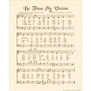 BE THOU My VISION - 8X10 Antique Hymn On Parchment Art Print Christian Home & Office Decor Sheet Music Wall Art Celtic Irish Folk Tune Faith