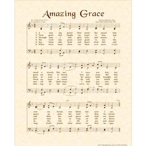 AMAZING GRACE Hymn Art Custom Christian Home Decor Vintage Verses Sheet Music Inspirational Wall Art When We've Been There Ten Thousand Year image 1