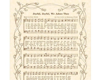 JOYFUL, JOYFUL We Adore THEE - 8x10 Antique Hymn Art Print Natural Parchment Sepia Brown Vintage Verses Sheet Music