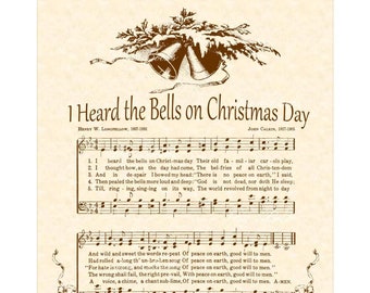 I Heard The Bells On Christmas Day- Custom Christian Home Decor- Christmas Carol Wall Art- Holiday Wall Art- VintageVerses Sheet Music Sepia