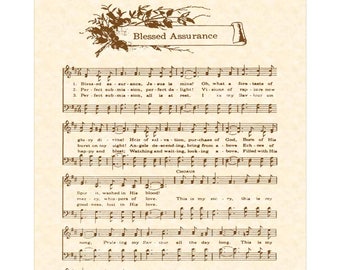BLESSED ASSURANCE Hymn Wall Art Christian Home & Office Decor Vintage Verses Sheet Music Songs About Jesus By Fanny Crosby Inspirational Art